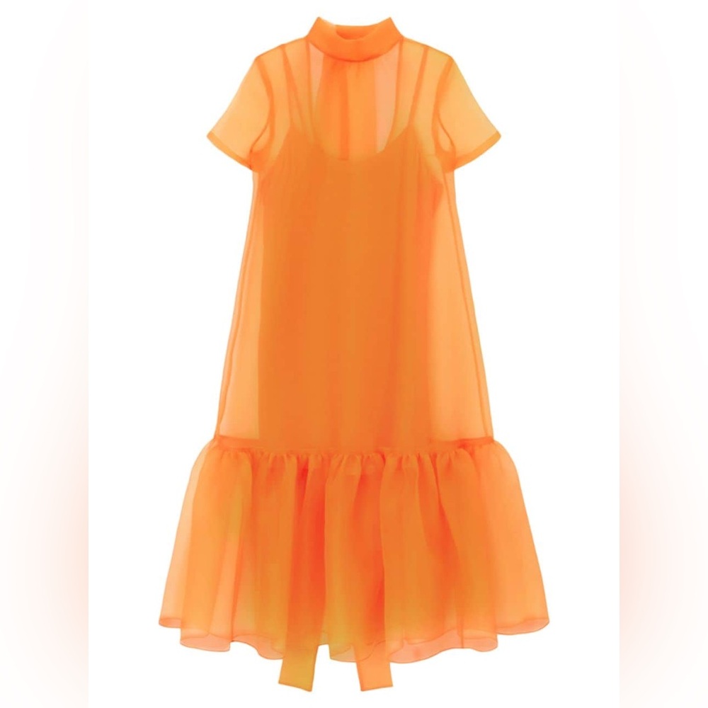 Staud New Calluna Maxi Dress Chiffon Flounce Nectarine Medium - Picture 1 of 4